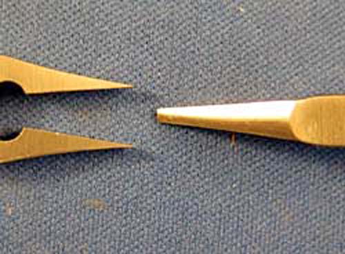 #NIBPLIERS: NIB WORKING PLIERS. I've tried for years with no luck to find a current manufacturer that makes the tiny nib pliers with no serrations on the inside of the jaws similar to the pliers found in old Parker pen repairman's tool kits. One of my suppliers used to make them, but no more. So I made my own. The picture below makes these look bigger than they are. Keep in mind that these have a total length of 3". These are very popular at pen shows. I usually sell-out